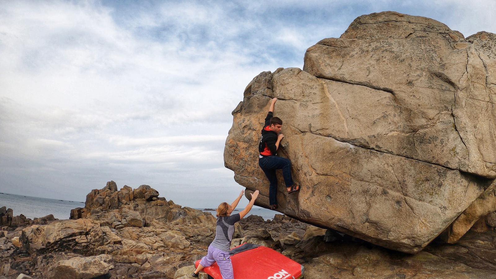 Me rock climbing, being spotted by Anja